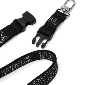 PINK Victoria's Secret Black and Silver Lanyard